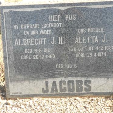 JACOBS Albrecht J.H. 1881-1960 &amp; Aletta J. DU TOIT 1883-1974