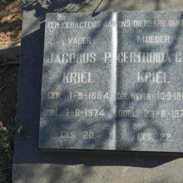 KRIEL Jacobus P. 1884-1974 &amp; Gertruida G.G. WEVER 1888-1973