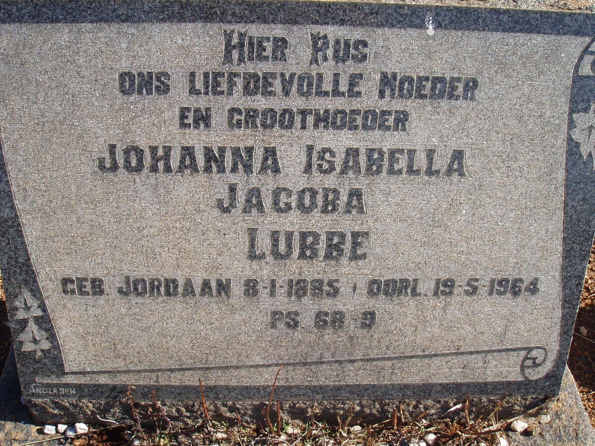 LUBBE Johanna Isabella Jacoba nee JORDAAN 1885-1964