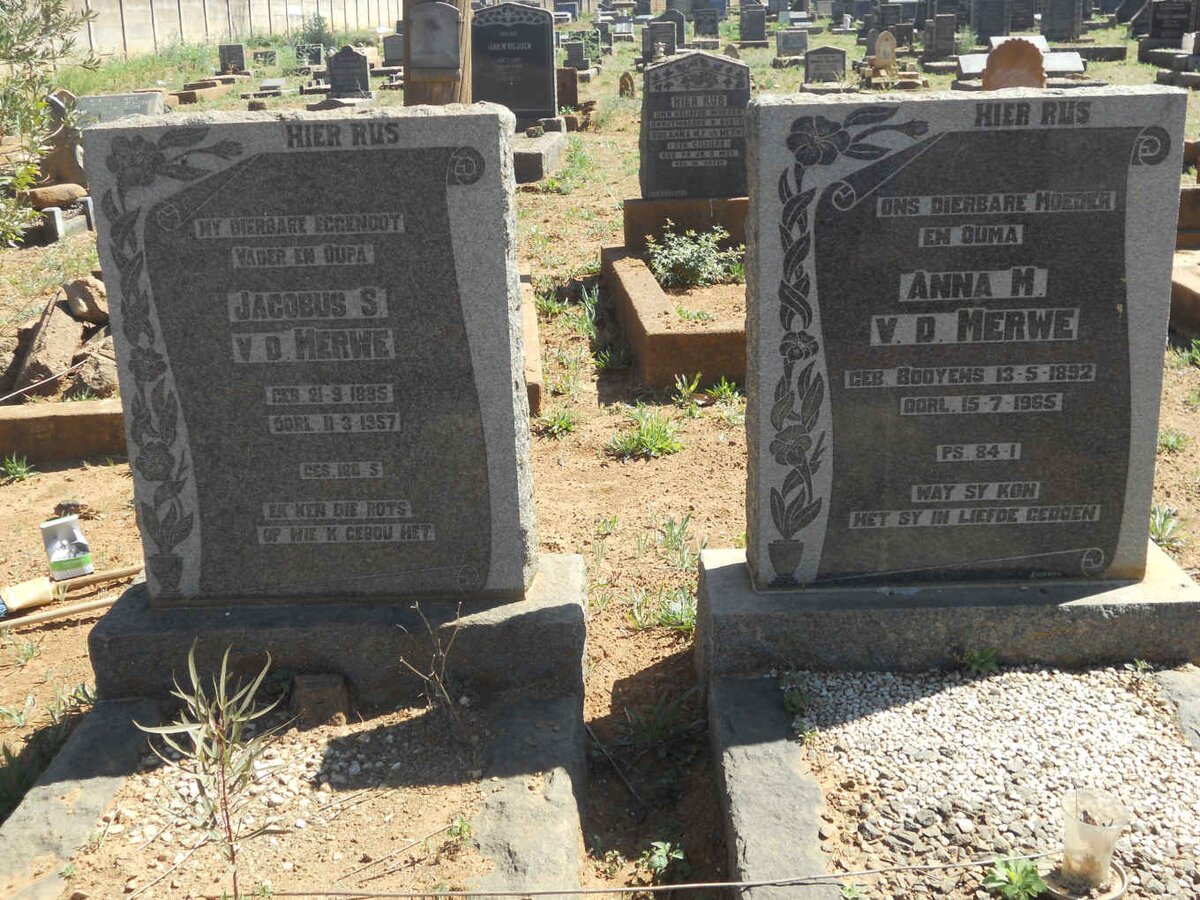 MERWE Jacobus S., v.d. 1885-1957 &amp; Anna M. BOOYENS 1892-1965