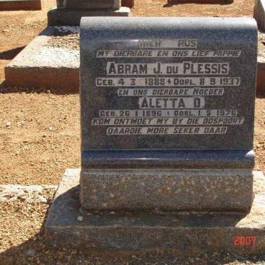 PLESSIS Abram J., du 1888-1937 &amp; Aletta D. 1896-1976