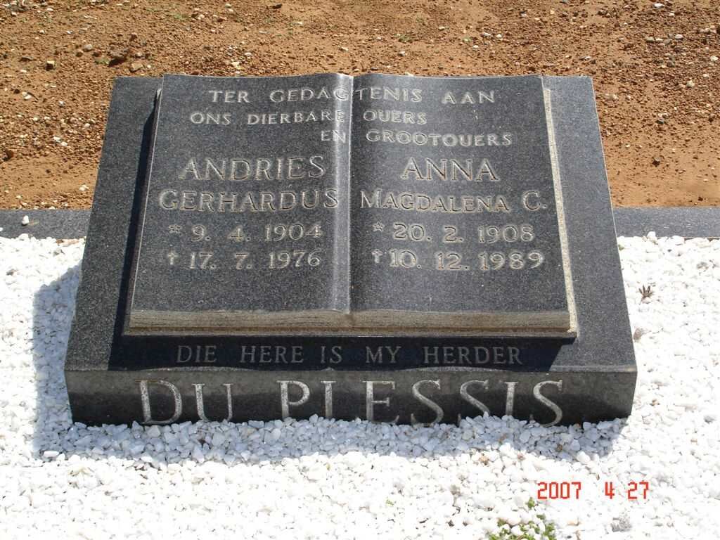 PLESSIS Andries Gerhardus, du 1904-1976 &amp; Anna Magdalena C. 1908-1989
