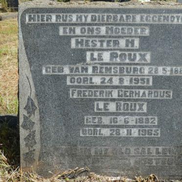ROUX Frederik Gerhardus, le 1882-1965 &amp; Hester M. VAN RENSBURG 1880-1951