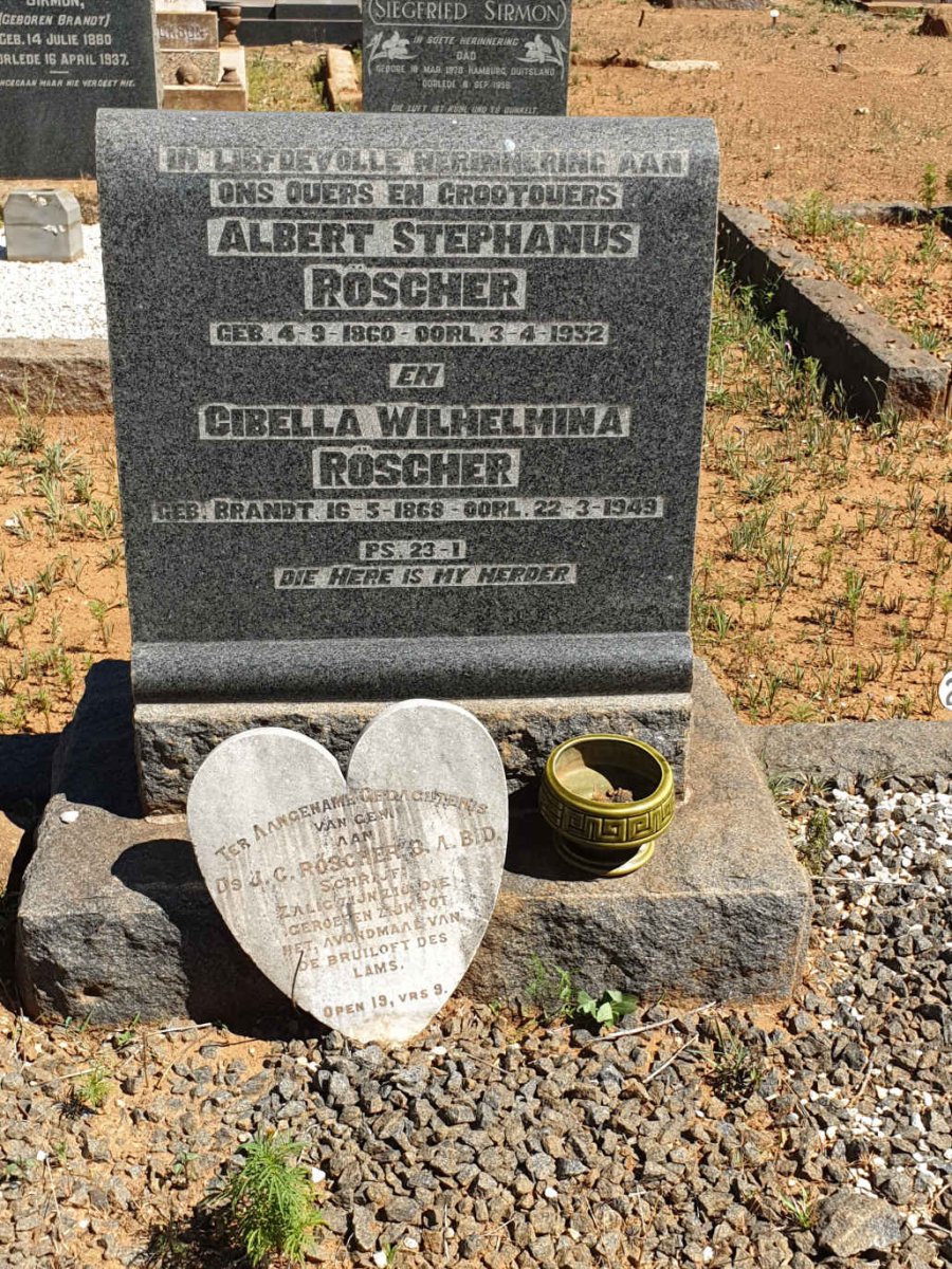 ROSCHER Albert Stephanus 1860-1932 &amp; Cibella Wilhelmina BRANDT 1868-1949