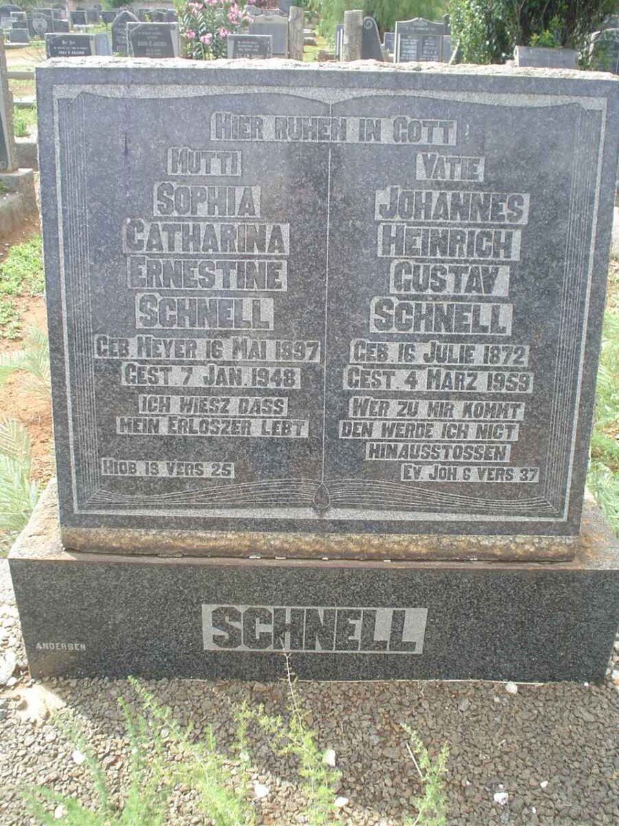 SCHNELL Johannes Heinrich Gustav 1872-1959 &amp; Sophia Ernestine MEYER 1897-1948