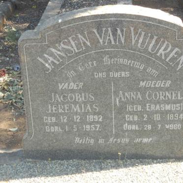 VUUREN Jacobus Jeremias, Jansen van 1892-1957 &amp; Anna Cornelia ERASMUS 1894-1960