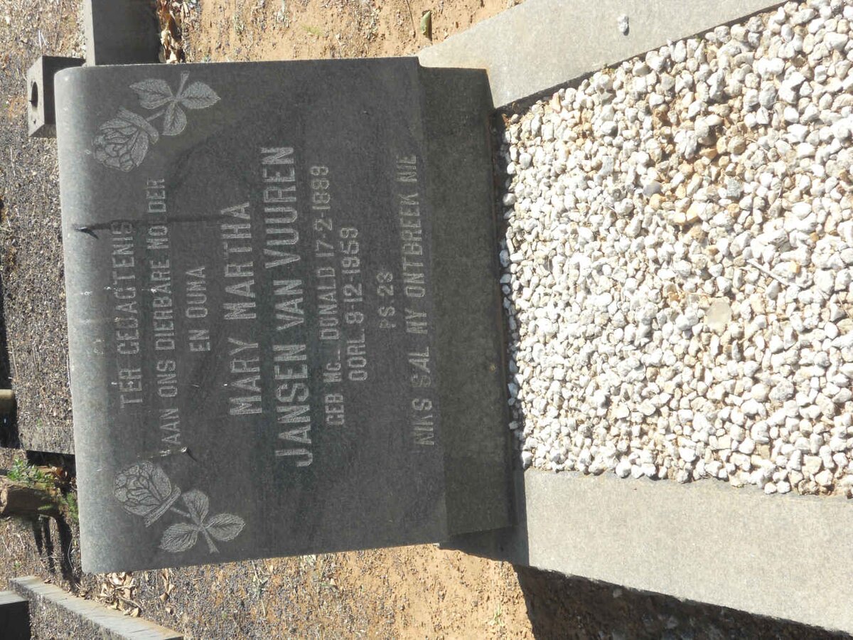 VUUREN Mary Martha, Jansen van nee McDONALD 1889-1959