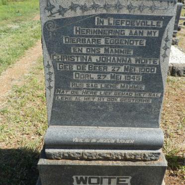 WOITE Christina Johanna nee DE BEER 1900-1945