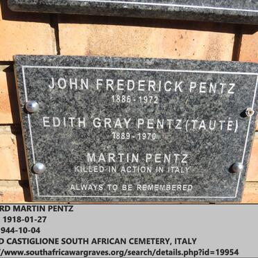 PENTZ John Frederick 1886-1972 & Edith Gray TAUTE 1889-1970 :: PENTZ Martin