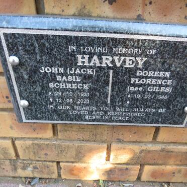 HARVEY John Basil Schreck 1931-2023 & Doreen Florence GILES 1940- 