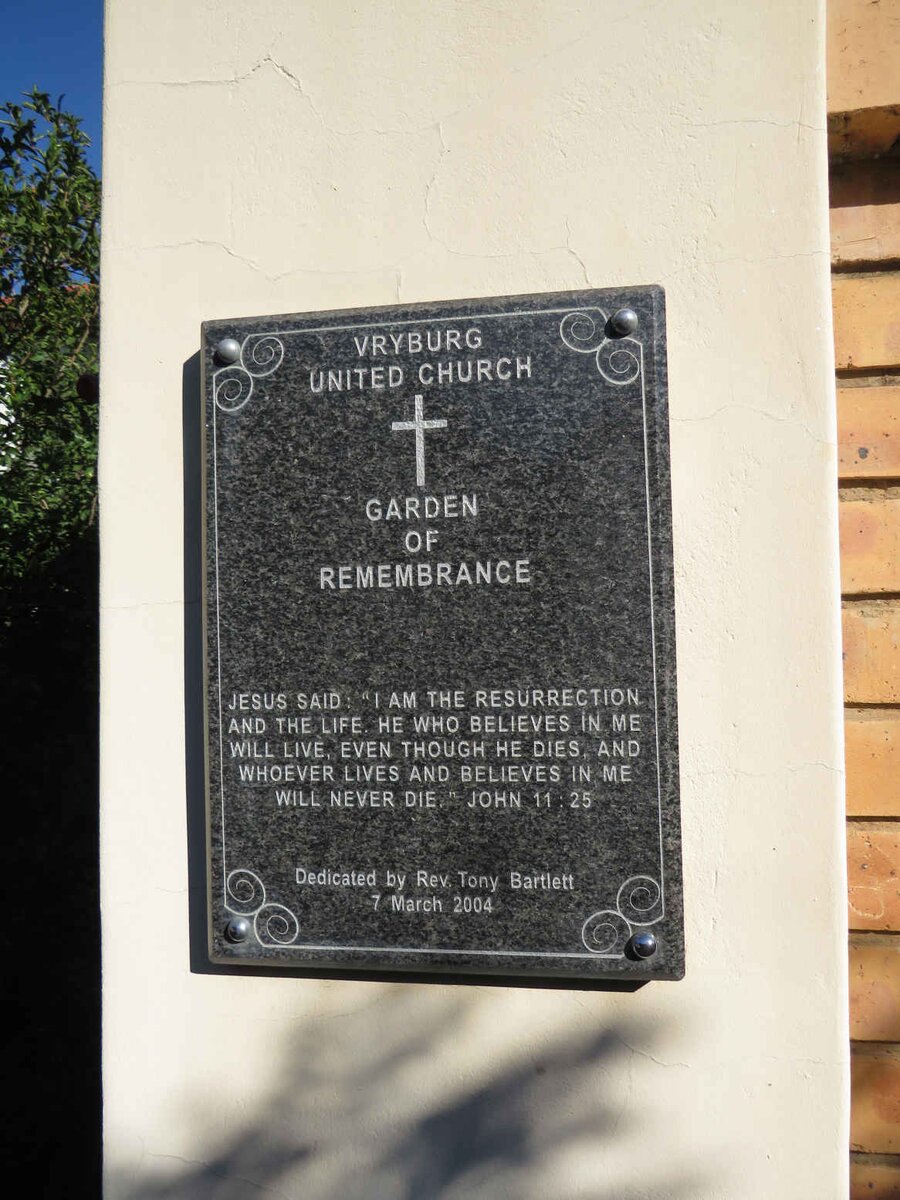 5. Garden of Remembrance Plaque/ Tuin van Herinnering plaat
