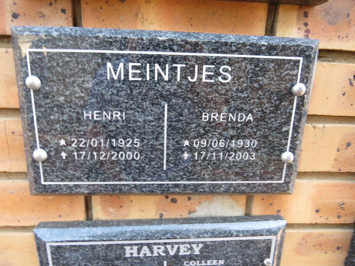 MEINTJES Henri 1925-2000 & Brenda 1930-2003