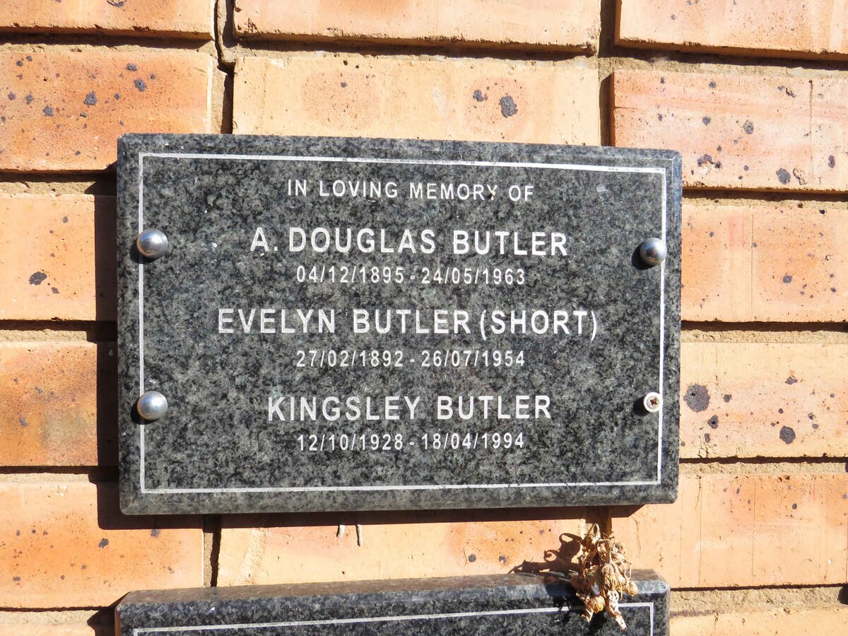 BUTLER A. Douglas 1895-1963 & Evelyn SHORT 1892-1954 :: BUTLER Kingsley 1928-1994
