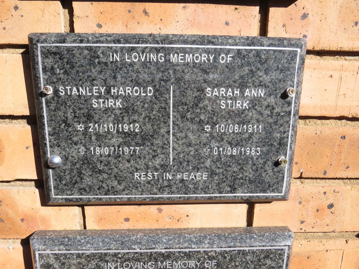 STIRK Stanley Harold  1912-1977 & Sarah Ann 1911-1983