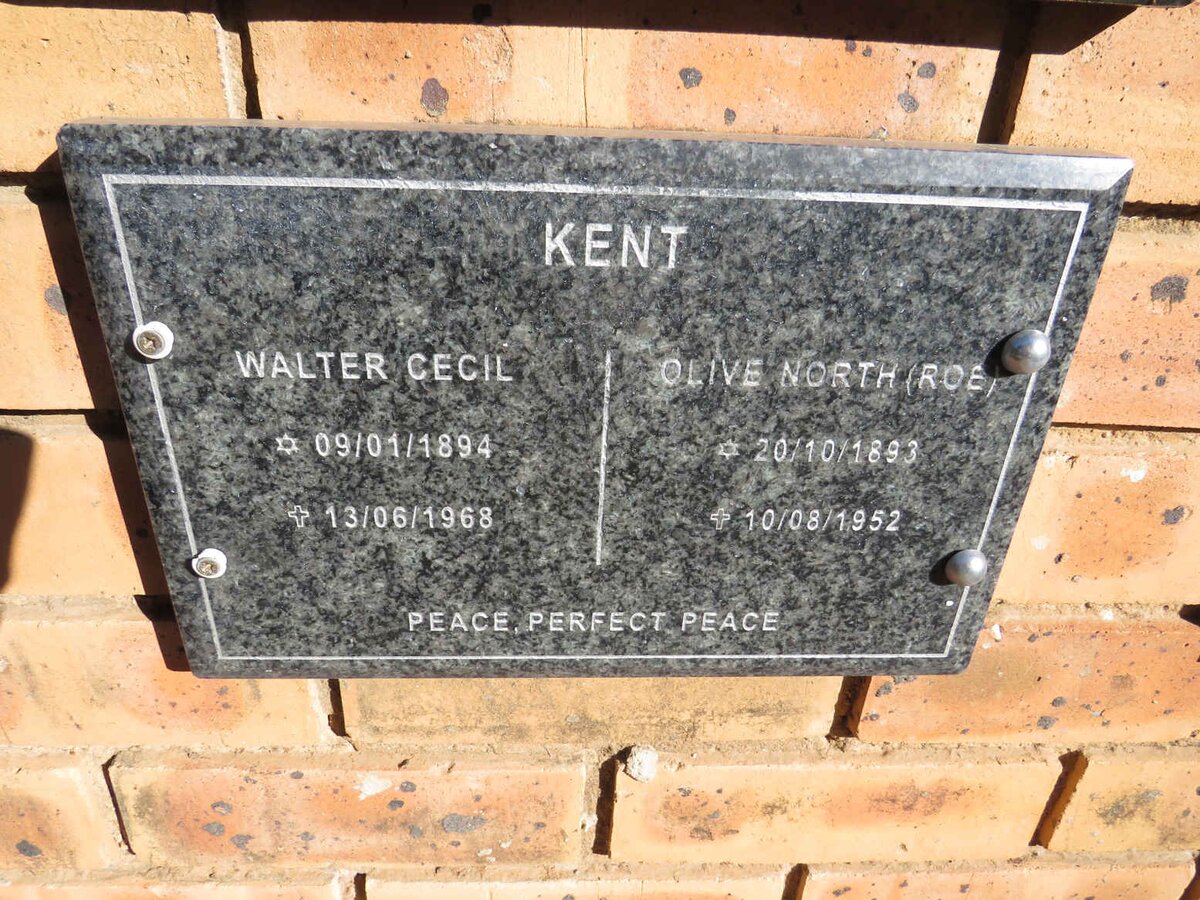 KENT Walter Cecil 1894-1968 & Olive North ROE 1893-1952