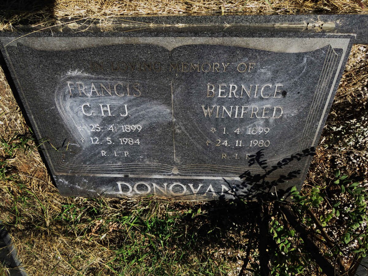 DONOVAN Francis C.H.J. 1899-1984 & Bernice Winifred 1899-1980