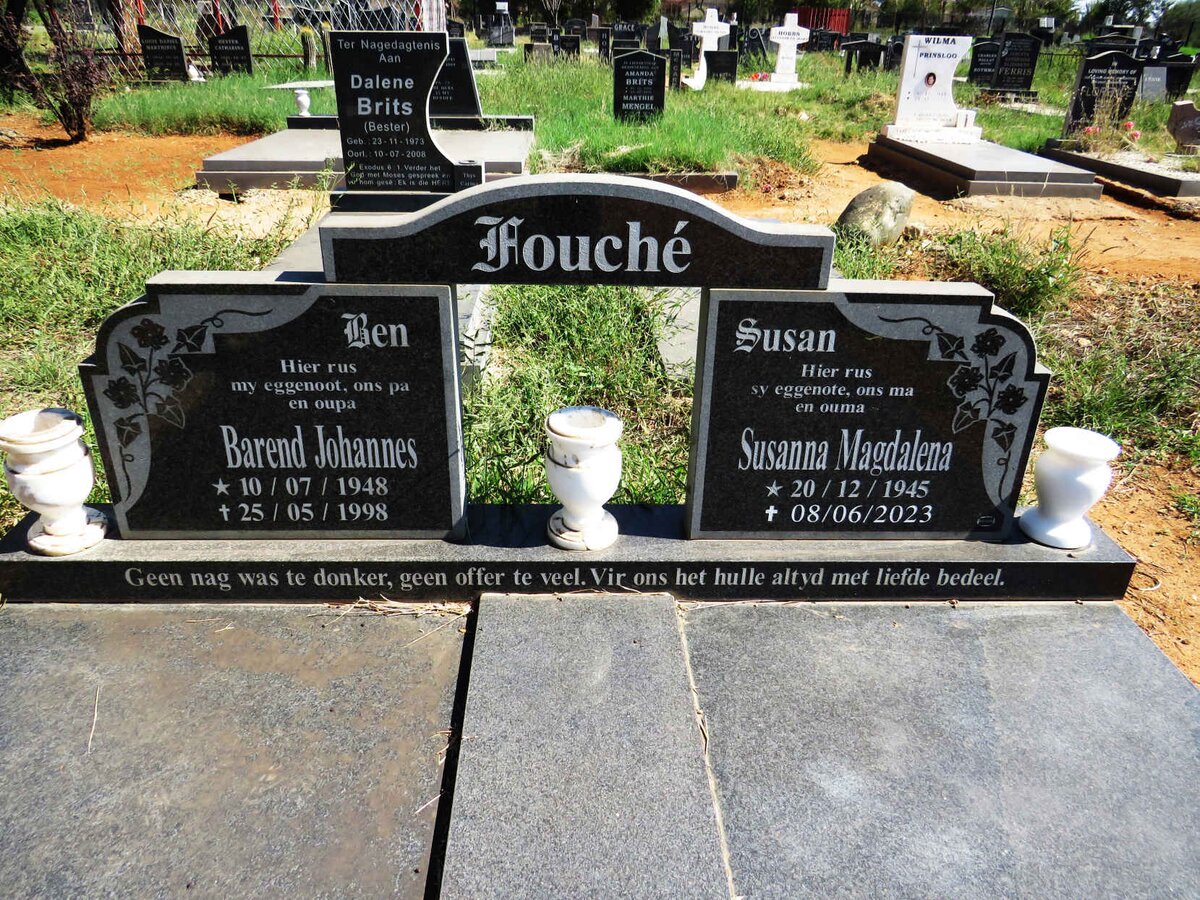 FOUCHE Barend Johannes 1948-1998 & Susanna Magdalena 1945-2023
