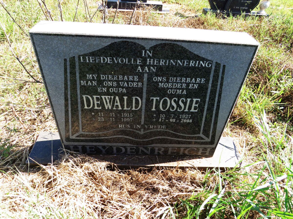 HEYDENREICH Dewald 1915-1997 & Tossie 1927-2008