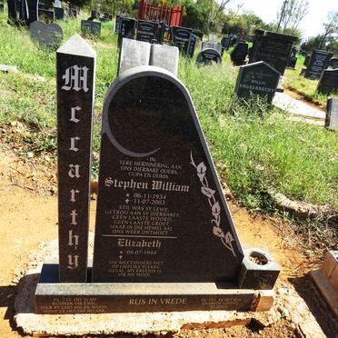 MCCARTHY Stephen William 1934-2003 & Elizabeth 1944-