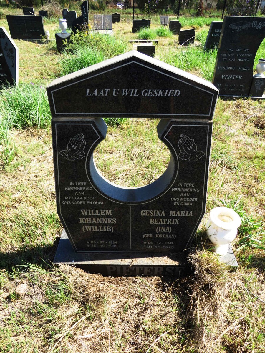 PIETERSE Willem Johannes 1934-1999 & Gesina Maria Beatrix JORDAAN 1941-2010