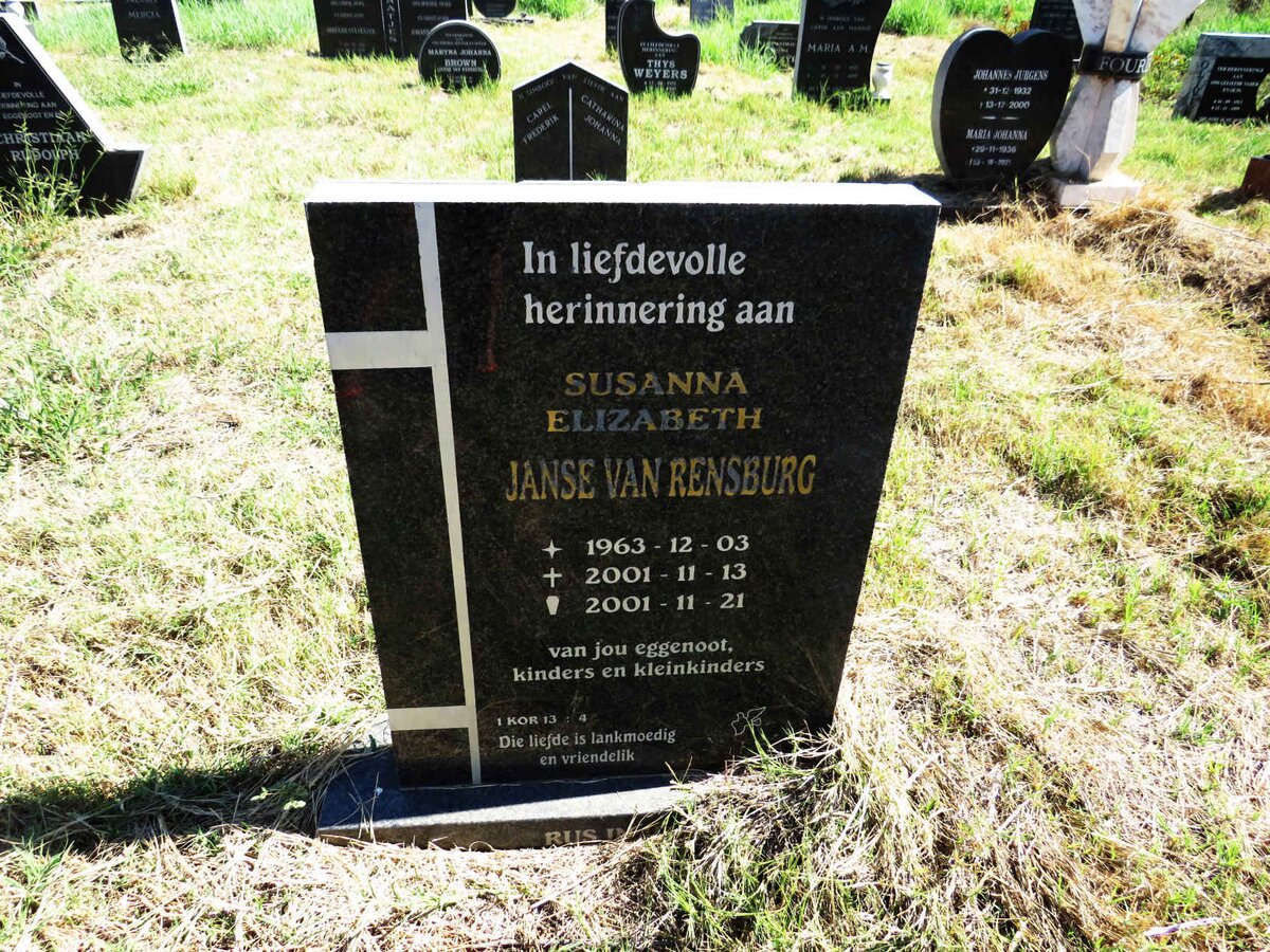RENSBURG Susanna Elizabeth, Janse van 1963-2001