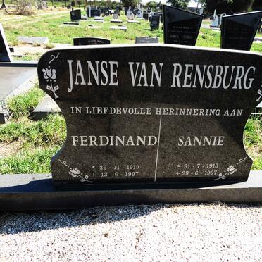 RENSBURG Ferdinand, Janse van 1919-1997 & Sannie 1910-1997