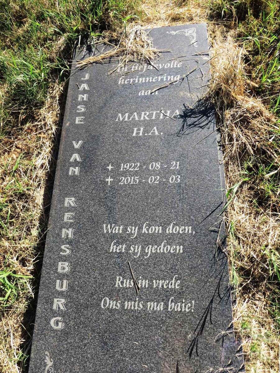 RENSBURG Martha H.A., Janse van 1922-2015