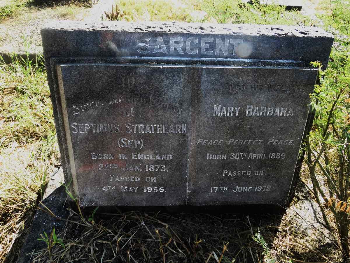 SARGENT Septimus Strathearn 1873-1956 & Mary Barbara 1889-1978