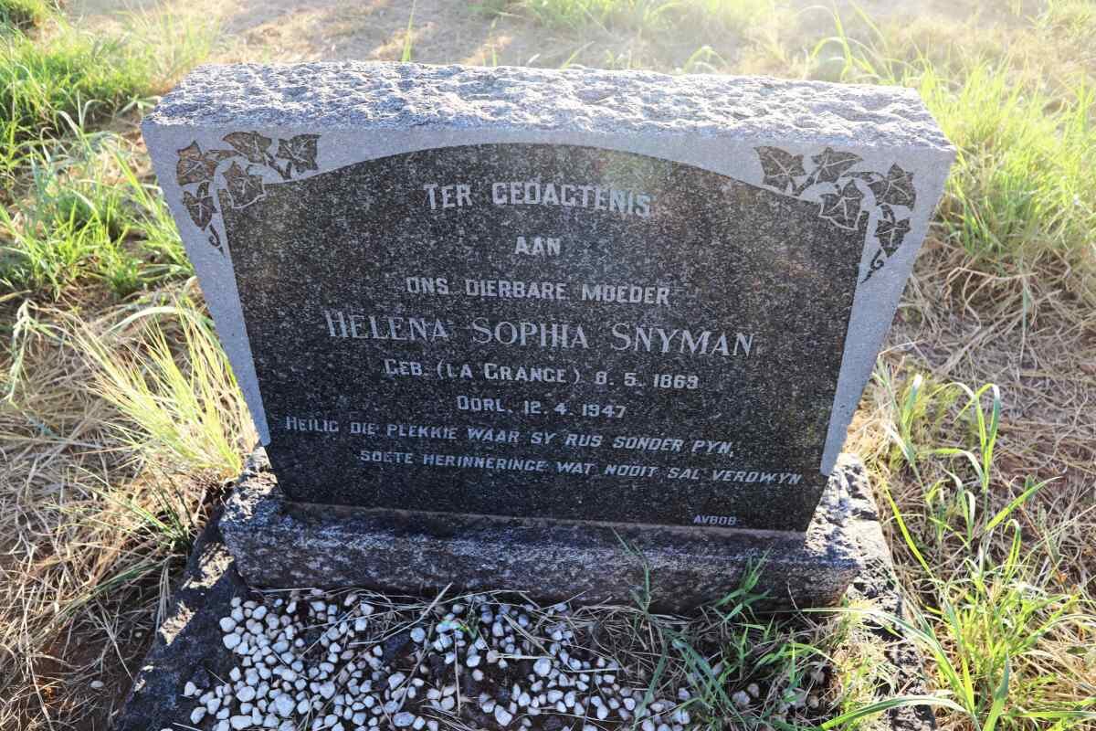 SNYMAN Helena Sophia nee LA GRANGE 1869-1947