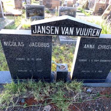 VUUREN Nicolas Jacobus, Jansen van 1894-1982 & Anna Christina SWANEPOEL 1894-1980