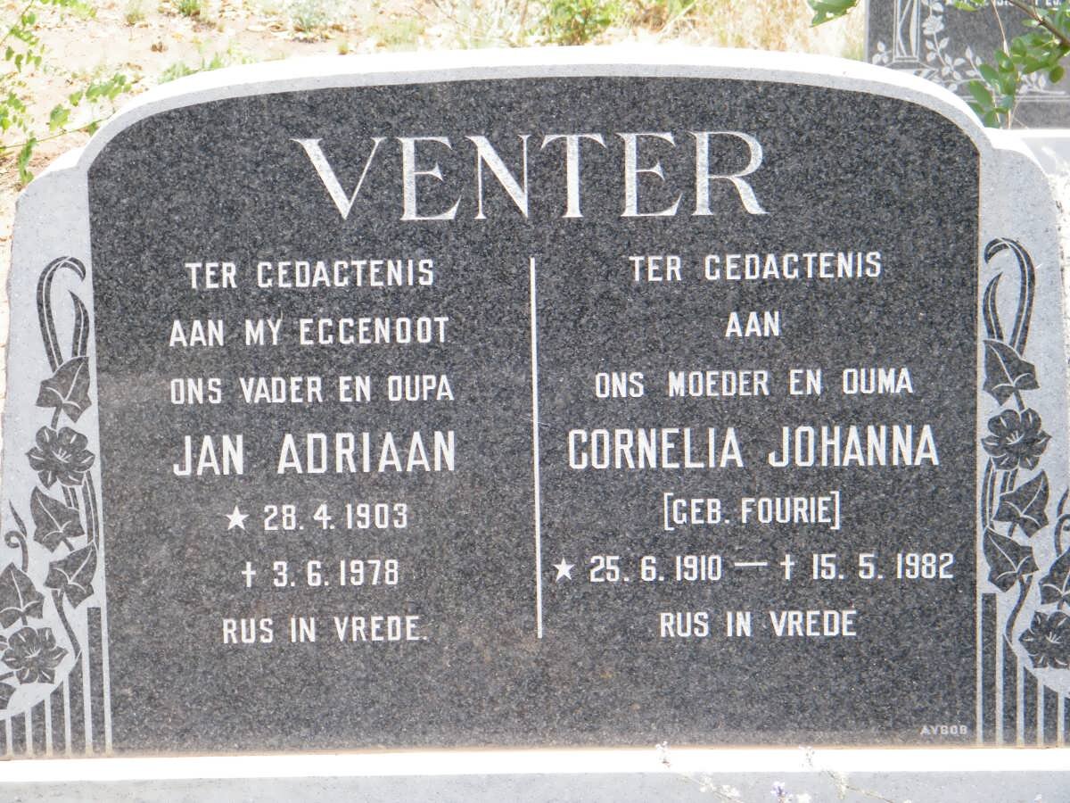VENTER Jan Adriaan 1903-1978 &amp; Cornelia Johanna FOURIE 1910-1982