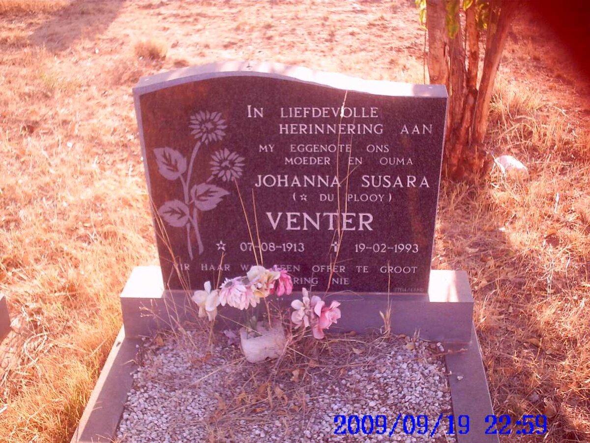 VENTER Johanna Susara nee DU PLOOY 1913-1993