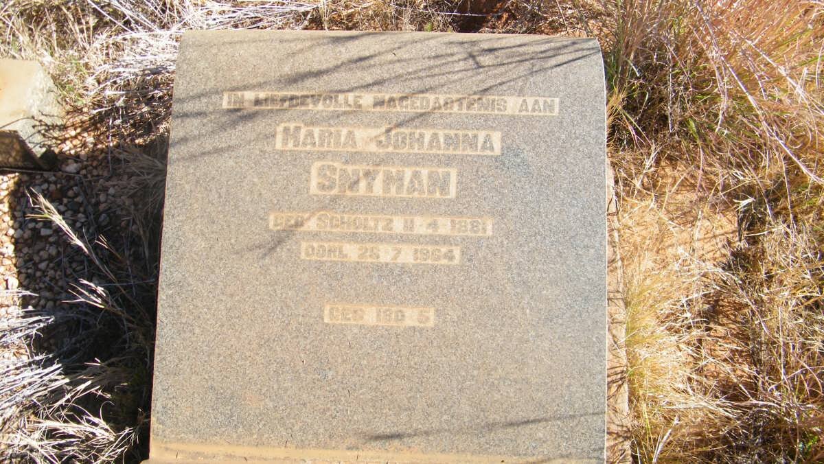 SNYMAN Maria Johanna nee SCHOLTZ 1881-1964