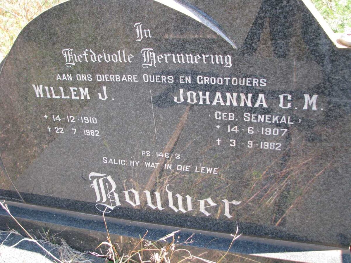 BOUWER Willem J. 1910-1982 &amp; Johanna C.M. SENEKAL 1907-1982