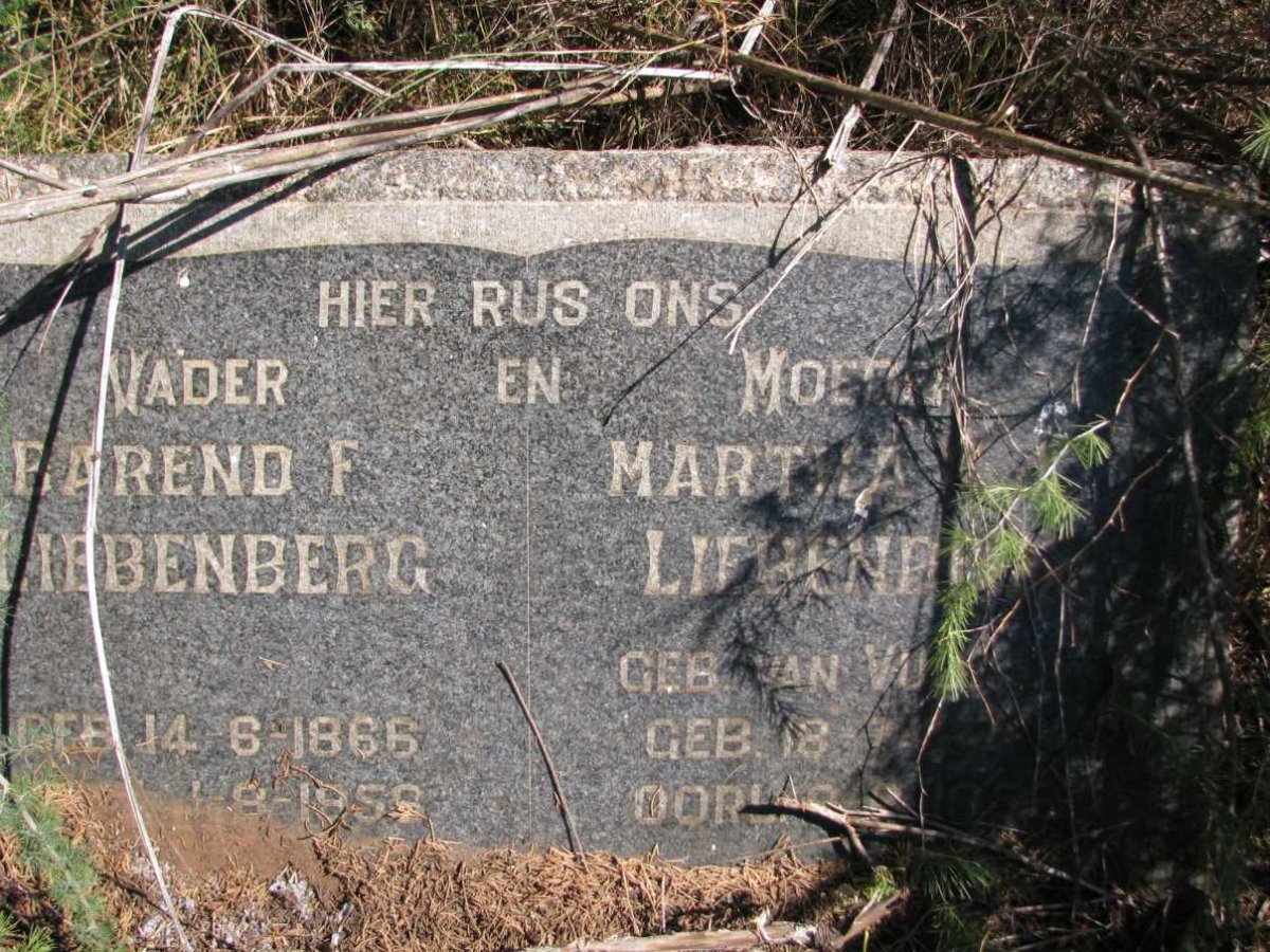 LIEBENBERG Barend F. 1866-195? &amp; Martha C.J. VAN VUUREN 1878-19?9