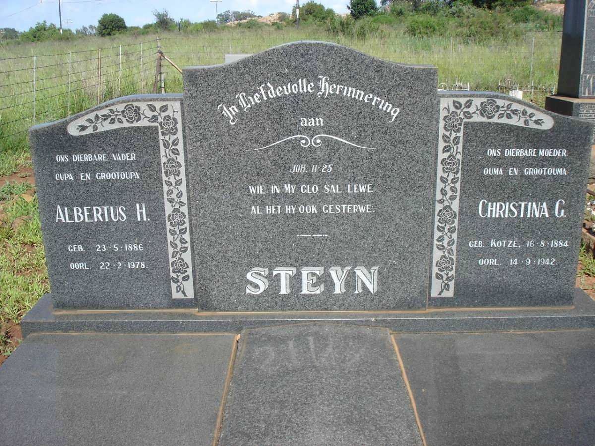 STEYN Albertus H. 1886-1978 &amp; Christina G. KOTZE 1884-1942