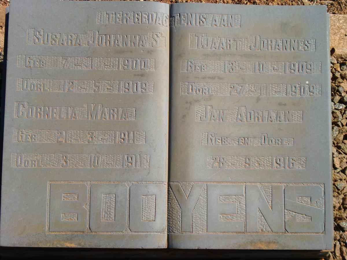 BOOYENS Susara Johanna S. 1900-1909 :: BOOYENS Cornelia Maria 1911-1911