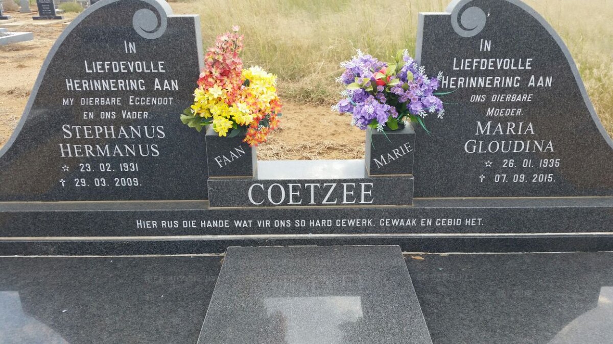 COETZEE Stephanus Hermanus 1931-2009 &amp; Maria Gloudina 1935-2015
