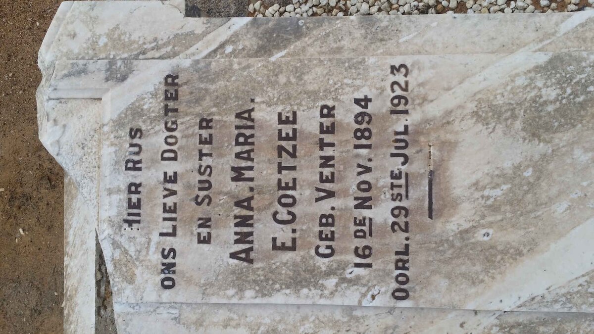 COETZEE Anna Maria E. nee VENTER 1894-1923