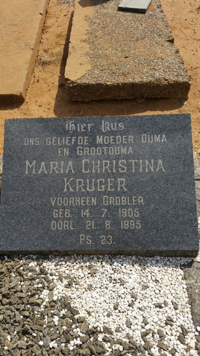 KRUGER Maria Christina voorheen GROBLER 1905-1995