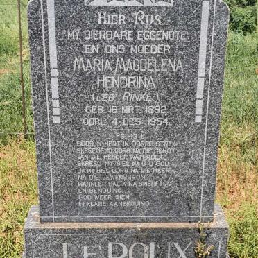 ROUX Maria Magdelena Hendrina, le nee RINKE 1892-1954