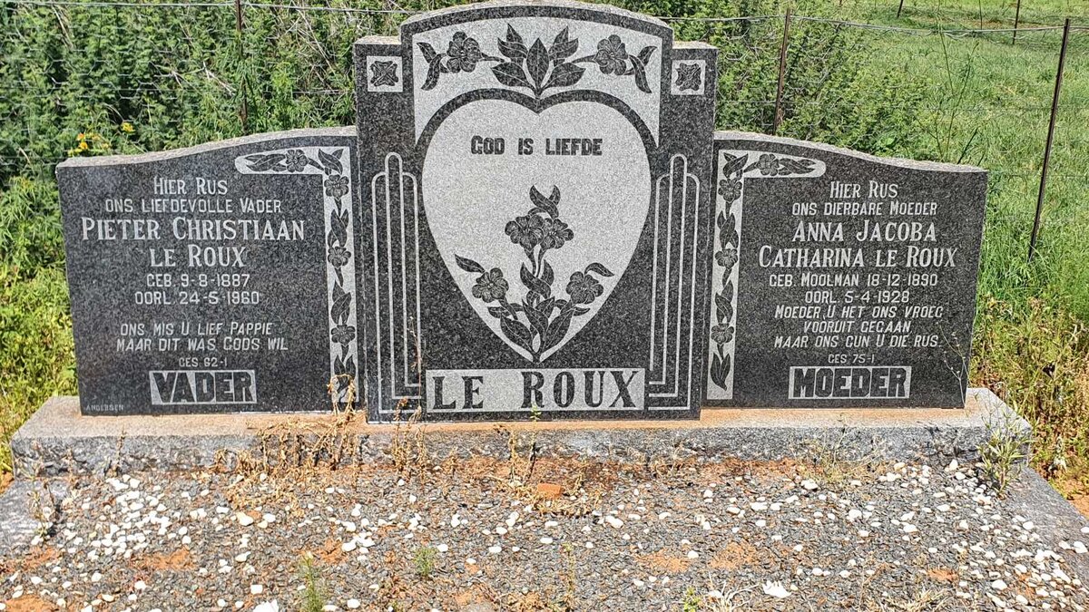 ROUX Pieter Christiaan, Le 1887-1960 &amp; Anna Jacoba Catharina MOOLMAN 1890-1928