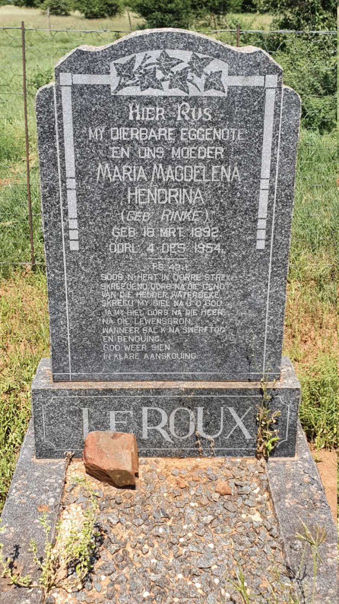 ROUX Maria Magdelena Hendrina, le nee RINKE 1892-1954
