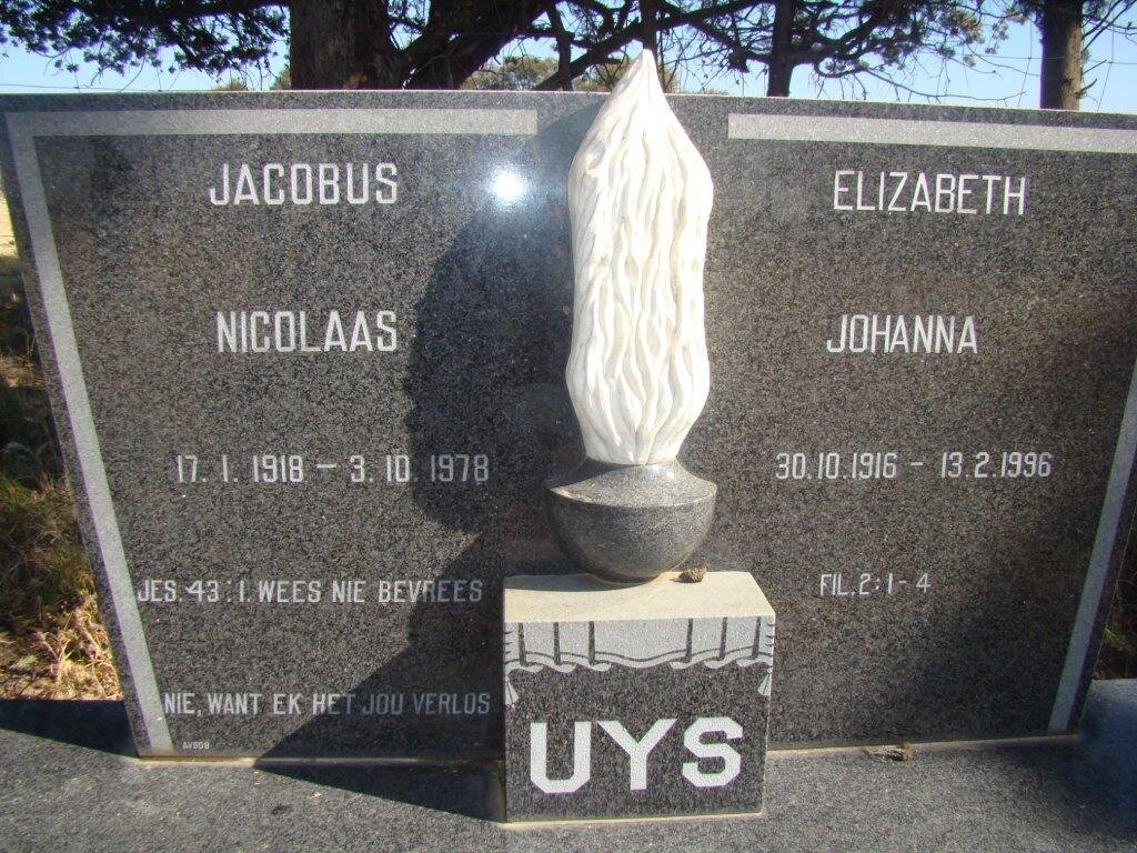 UYS Jacobus Nicolaas 1918-1978 &amp; Elizabeth Johanna 1916-1996