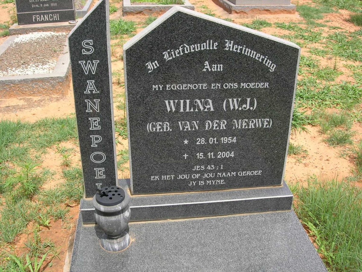 SWANEPOEL W.J. nee VAN DER MERWE 1954-2004