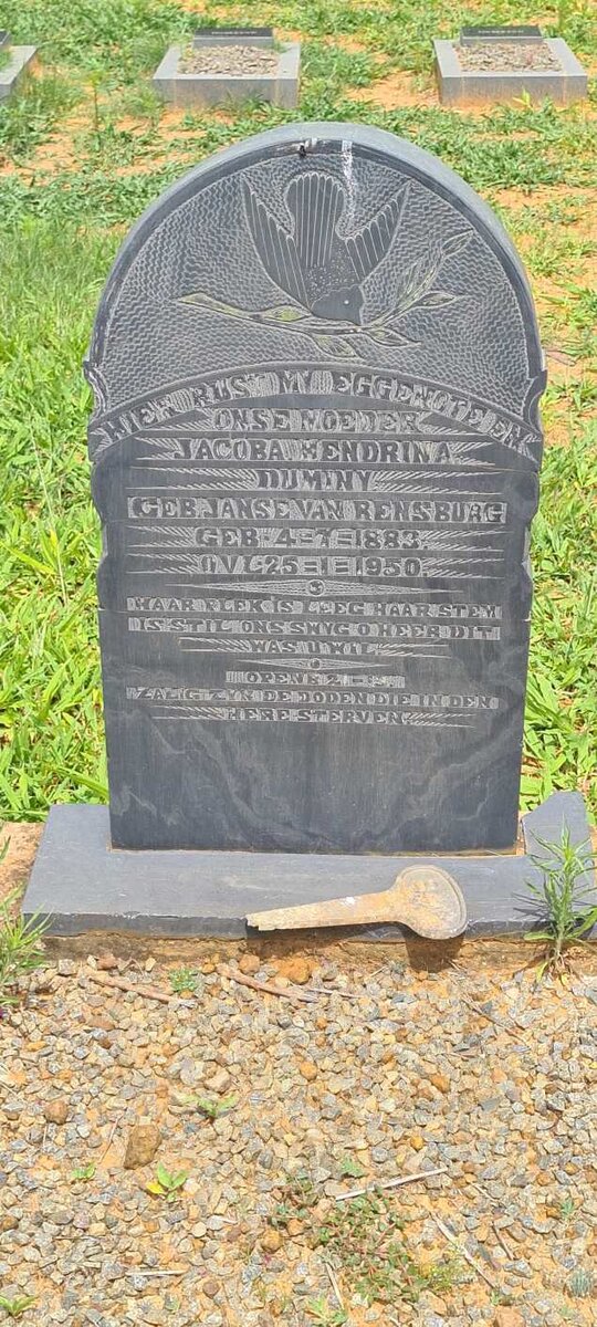 DUMINY Jacoba Hendrina nee JANSE VAN RENSBURG 1883-1950