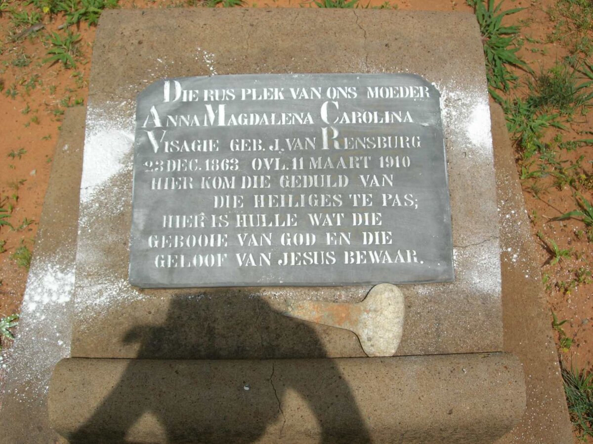 VISAGIE Anna Magdalena Carolina nee J. VAN RENSBURG 1863-1910
