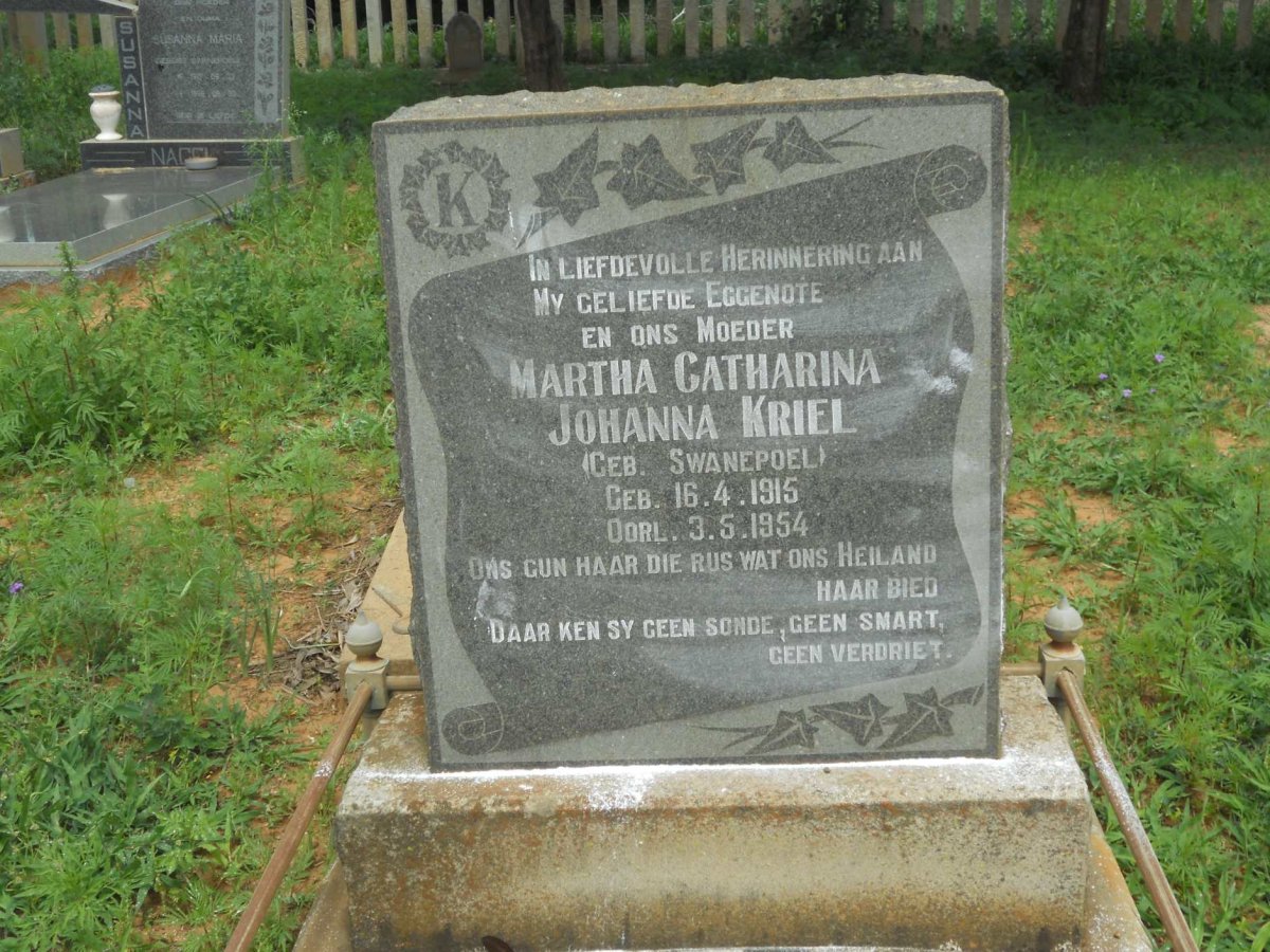 KRIEL Martha Catharina Johanna nee SWANEPOEL 1915-1954