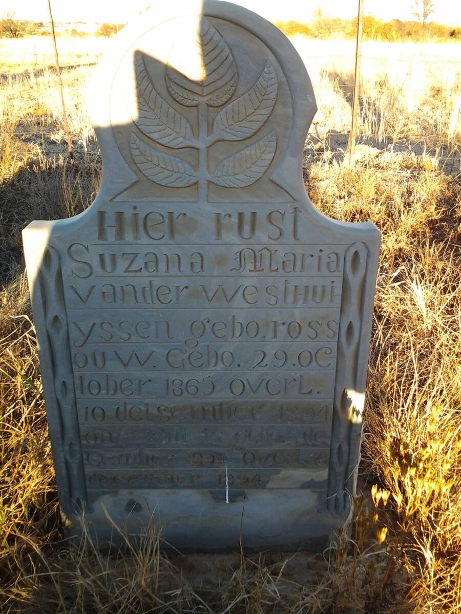 WESTHUIYSSEN Suzana Maria, van der nee ROSSOUW 1865-1894