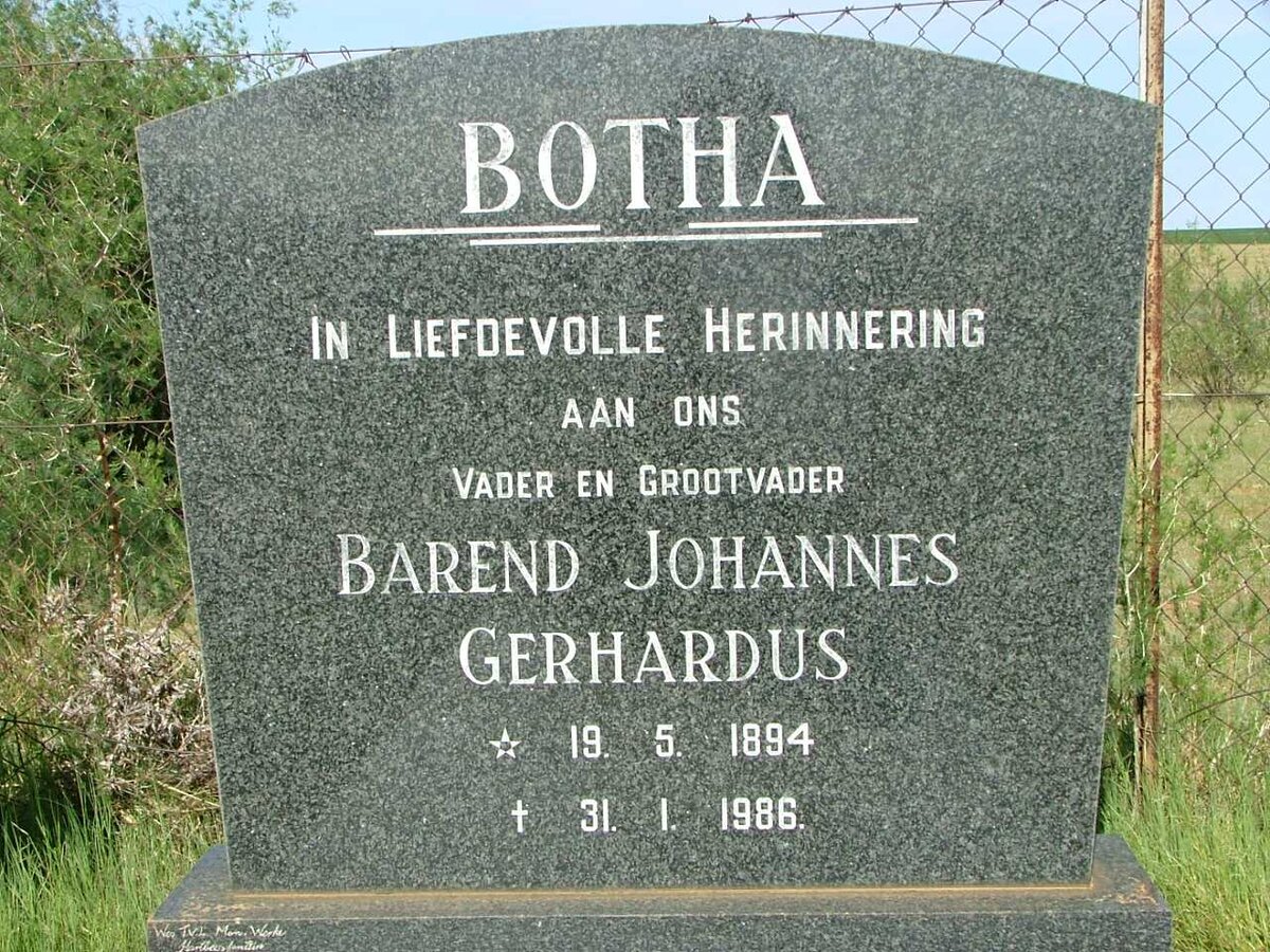 BOTHA Barend Johannes Gerhardus 1894-1986